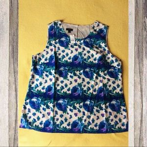NWT Talbots Blue Floral Stripe Blouse 12